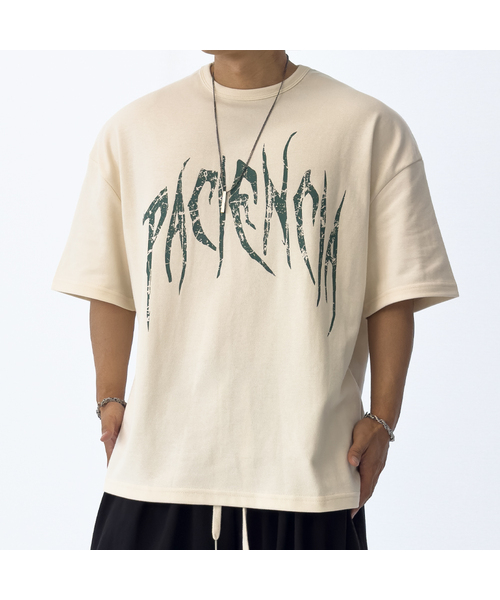 PACIENCIA(パシエンシア)の「011オーバーフィット半袖(Tシャツ/カットソー・メンズ・クリーム/ブラック×グレー/チャコール/カーキ/ブラック・XX-LARGE/X-LARGE/LARGE)」の1枚目の写真