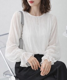 GeeRA（ジーラ）の「マジョリカプリーツシアーシャーリングキャンディー袖ブラウス（シャツ/ブラウス）」