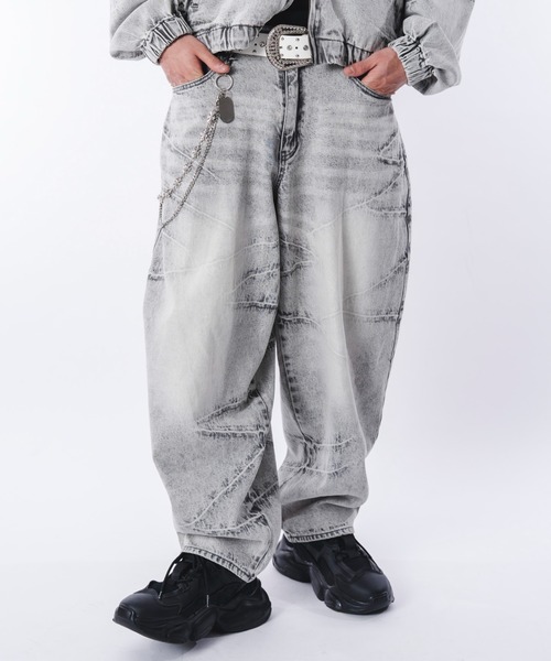 SHORT ROUND（ショートラウンド）の「SHORT ROUND/【26年春夏新作】バルーンスラッシュデニムパンツ（デニムパンツ・メンズ・グレー/ブラック系1・LARGE/MEDIUM）」の2枚目の写真