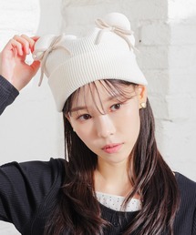 Honeys（ハニーズ）の「リボン付アニマルニット帽（ニットキャップ/ビーニー）」