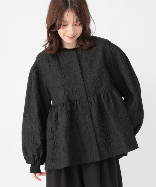 studio CLIP（スタディオクリップ）の「【WEB限定】ふくれジャガードジャケット《オケージョン2026SS》（ノーカラージャケット・レディース・ブラック・FREE）」の4枚目の写真