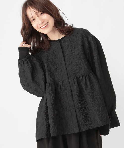 studio CLIP（スタディオクリップ）の「【WEB限定】ふくれジャガードジャケット《オケージョン2026SS》（ノーカラージャケット・レディース・ブラック・FREE）」の6枚目の写真