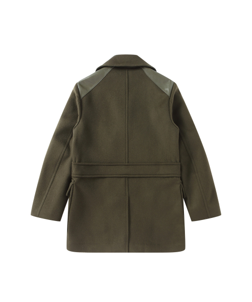 SOLEW(ソル)の「ダブルブレストレザーパッチコート_オリーブグリーン(チェスターコート・メンズ・その他・S/M/L/XL)」の2枚目の写真