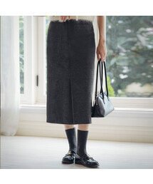 H-line wool blend slit skirt_Charcoal