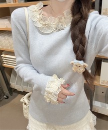 AMAJI（アマジ）の「シフォンフリルパールヘムリブニットトップス（Tシャツ/カットソー）」