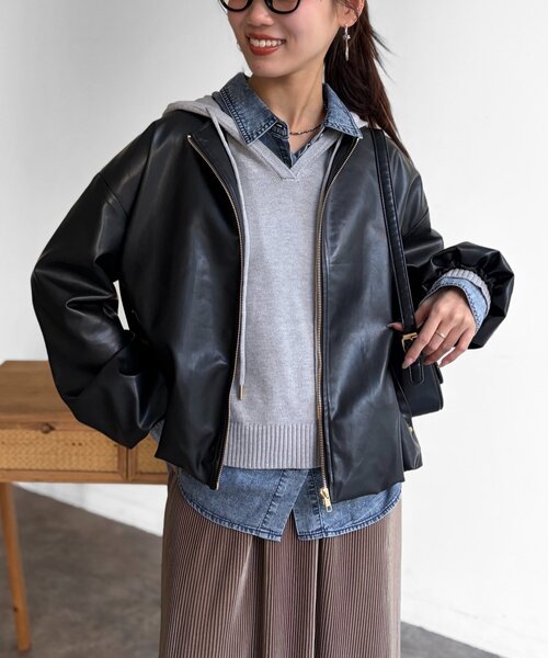 Chez toi（シェトワ）の「ノーカラーバルーンブルゾン（ブルゾン・レディース・アイボリー/ブラック/ベージュ・FREE）」の2枚目の写真