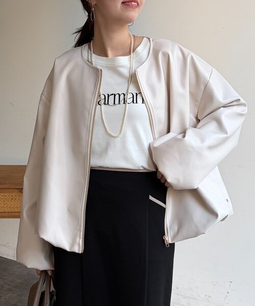 Chez toi（シェトワ）の「ノーカラーバルーンブルゾン（ブルゾン・レディース・アイボリー/ブラック/ベージュ・FREE）」の5枚目の写真