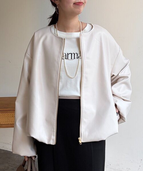 Chez toi（シェトワ）の「ノーカラーバルーンブルゾン（ブルゾン・レディース・アイボリー/ブラック/ベージュ・FREE）」の6枚目の写真