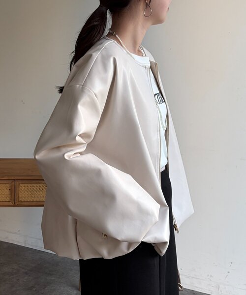 Chez toi（シェトワ）の「ノーカラーバルーンブルゾン（ブルゾン・レディース・アイボリー/ブラック/ベージュ・FREE）」の7枚目の写真