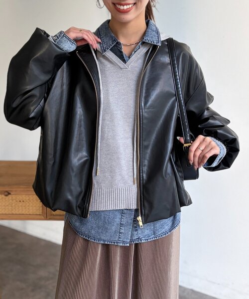 Chez toi（シェトワ）の「ノーカラーバルーンブルゾン（ブルゾン・レディース・アイボリー/ブラック/ベージュ・FREE）」の14枚目の写真