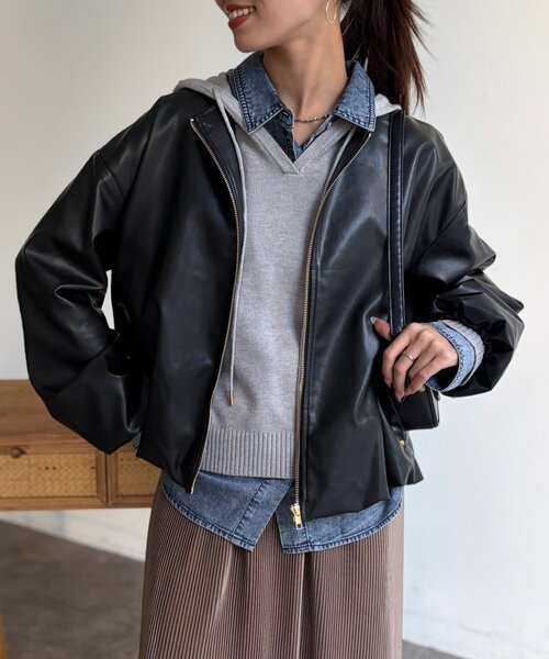 Chez toi（シェトワ）の「ノーカラーバルーンブルゾン（ブルゾン・レディース・アイボリー/ブラック/ベージュ・FREE）」の15枚目の写真