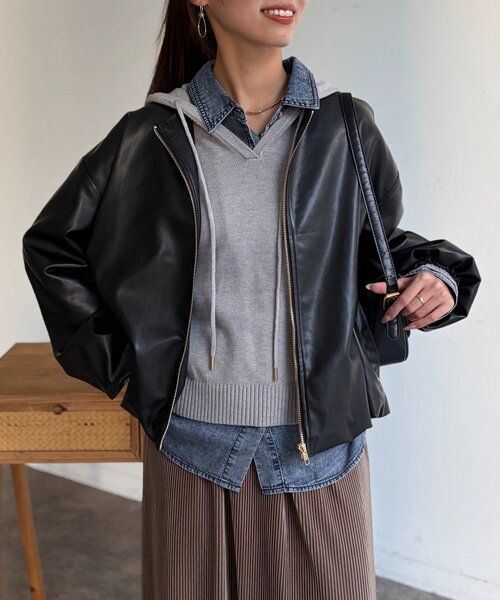 Chez toi（シェトワ）の「ノーカラーバルーンブルゾン（ブルゾン・レディース・アイボリー/ブラック/ベージュ・FREE）」の16枚目の写真