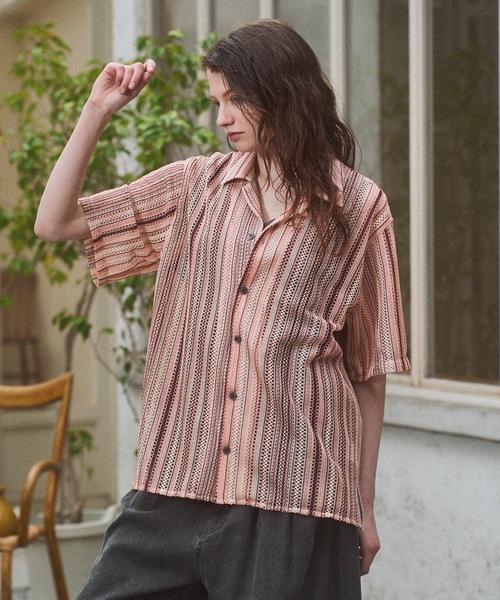 CASPER JOHN(キャスパージョン)の「Stripe lace shirts/ストライプレースシャツ(シャツ/ブラウス・メンズ・ネイビー/ベージュ/ピンク/ホワイト・LARGE/MEDIUM/SMALL/X-SMALL)」の4枚目の写真