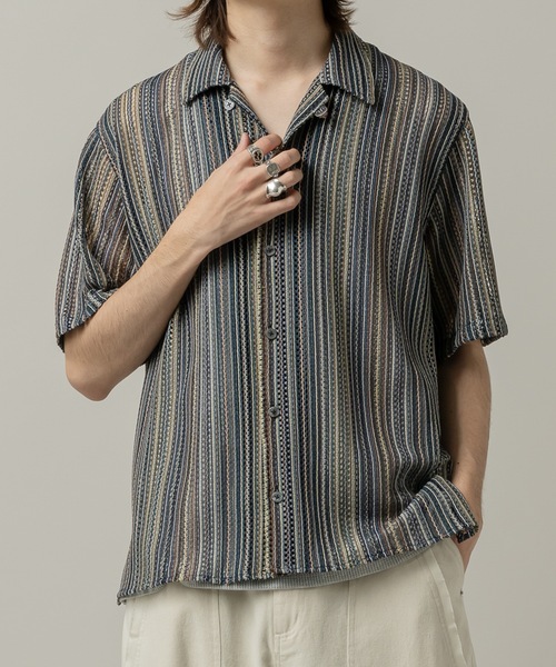 CASPER JOHN(キャスパージョン)の「Stripe lace shirts/ストライプレースシャツ(シャツ/ブラウス・メンズ・ネイビー/ベージュ/ピンク/ホワイト・LARGE/MEDIUM/SMALL/X-SMALL)」の20枚目の写真
