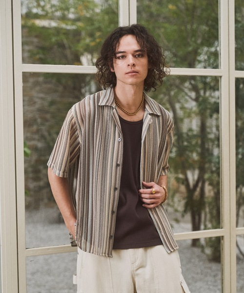 CASPER JOHN(キャスパージョン)の「Stripe lace shirts/ストライプレースシャツ(シャツ/ブラウス・メンズ・ネイビー/ベージュ/ピンク/ホワイト・LARGE/MEDIUM/SMALL/X-SMALL)」の8枚目の写真