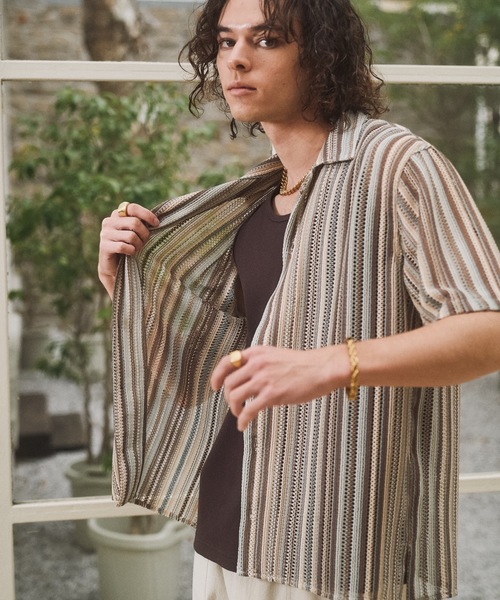 CASPER JOHN(キャスパージョン)の「Stripe lace shirts/ストライプレースシャツ(シャツ/ブラウス・メンズ・ネイビー/ベージュ/ピンク/ホワイト・LARGE/MEDIUM/SMALL/X-SMALL)」の9枚目の写真