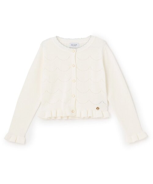 kate spade new york kids(ケイトスペードニューヨーク)の「袖フリルスカラップ透かしカーディガン(カーディガン/ボレロ・キッズ・オフホワイト/チェリーピンク・L(150-160cm)/M(130-140cm)/90-100cm/S(110-120cm))」の1枚目の写真