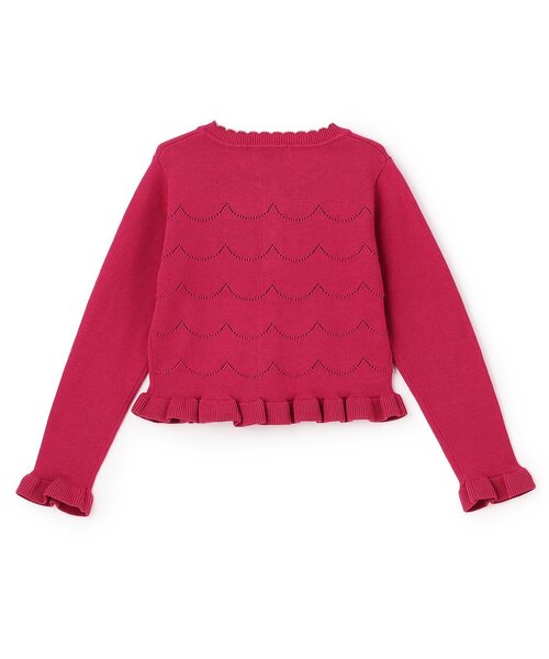 kate spade new york kids(ケイトスペードニューヨーク)の「袖フリルスカラップ透かしカーディガン(カーディガン/ボレロ・キッズ・オフホワイト/チェリーピンク・L(150-160cm)/M(130-140cm)/90-100cm/S(110-120cm))」の3枚目の写真