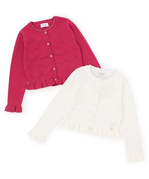 kate spade new york kids(ケイトスペードニューヨーク)の「袖フリルスカラップ透かしカーディガン(カーディガン/ボレロ・キッズ・オフホワイト/チェリーピンク・L(150-160cm)/M(130-140cm)/90-100cm/S(110-120cm))」の8枚目の写真