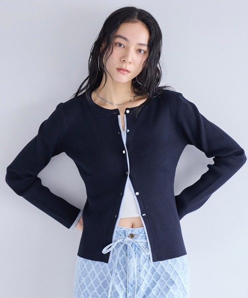 VIS（ビス）の「バイカラークルーネックカーディガン（カーディガン/ボレロ・レディース・グレー系その他/ホワイト系その他/ブルー系その他・FREE）」の6枚目の写真