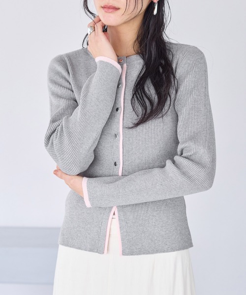 VIS（ビス）の「バイカラークルーネックカーディガン（カーディガン/ボレロ・レディース・グレー系その他/ホワイト系その他/ブルー系その他・FREE）」の12枚目の写真