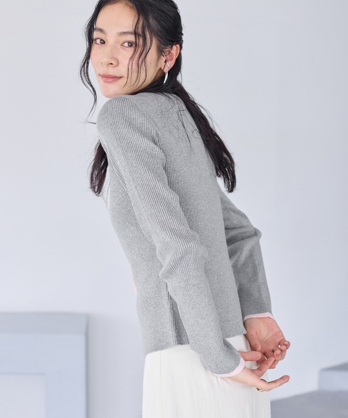 VIS（ビス）の「バイカラークルーネックカーディガン（カーディガン/ボレロ・レディース・グレー系その他/ホワイト系その他/ブルー系その他・FREE）」の15枚目の写真