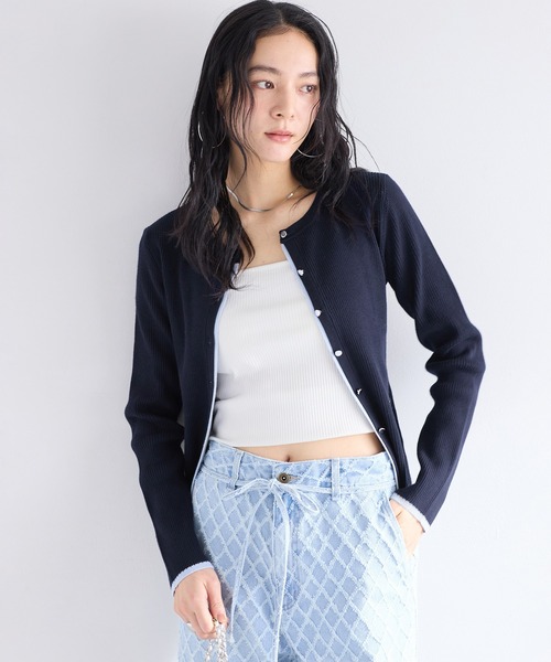 VIS（ビス）の「バイカラークルーネックカーディガン（カーディガン/ボレロ・レディース・グレー系その他/ホワイト系その他/ブルー系その他・FREE）」の7枚目の写真