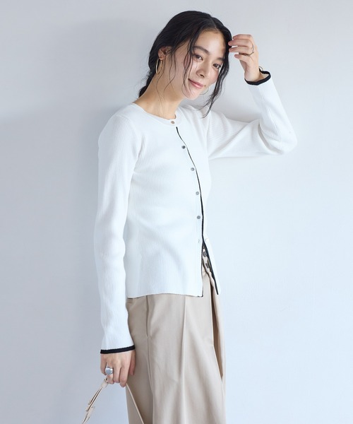 VIS（ビス）の「バイカラークルーネックカーディガン（カーディガン/ボレロ・レディース・グレー系その他/ホワイト系その他/ブルー系その他・FREE）」の16枚目の写真