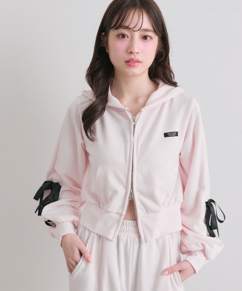 OLIVE des OLIVE（オリーブデオリーブ）の「袖レースアップジップパーカー（パーカー・レディース・トップグレー/ピンク/ミント・FREE）」の3枚目の写真