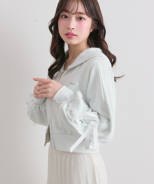 OLIVE des OLIVE（オリーブデオリーブ）の「袖レースアップジップパーカー（パーカー・レディース・トップグレー/ピンク/ミント・FREE）」の10枚目の写真