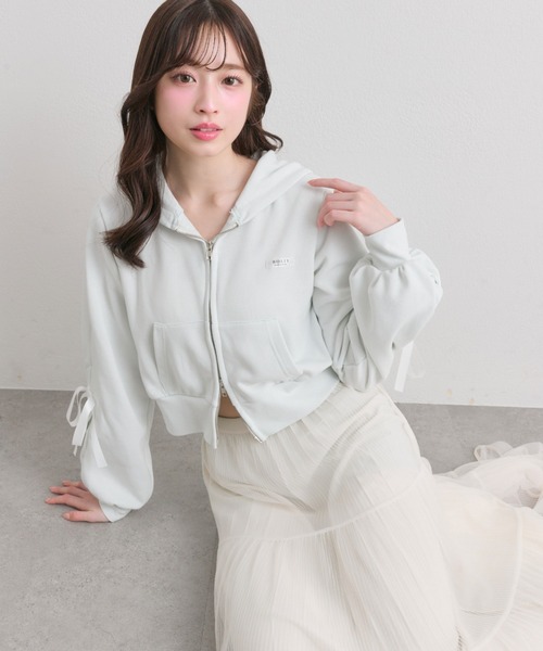 OLIVE des OLIVE（オリーブデオリーブ）の「袖レースアップジップパーカー（パーカー・レディース・トップグレー/ピンク/ミント・FREE）」の11枚目の写真