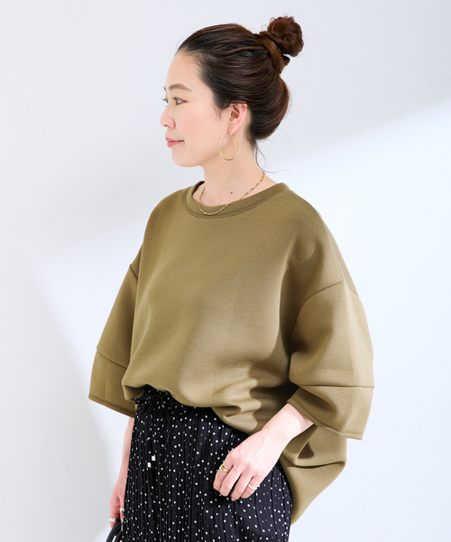 B.C STOCK(ベーセーストック)の「《追加4》手洗い可 / ダンボールハーフスリーブプルオーバー(Tシャツ/カットソー・レディース・ブラウン/ホワイト/カーキ/チャコールグレー/ネイビー/スミクロ/イエロー・FREE)」の9枚目の写真