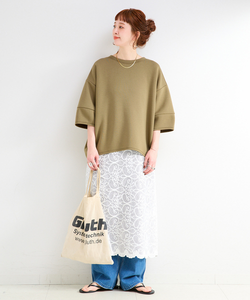 B.C STOCK(ベーセーストック)の「《追加4》手洗い可 / ダンボールハーフスリーブプルオーバー(Tシャツ/カットソー・レディース・ブラウン/ホワイト/カーキ/チャコールグレー/ネイビー/スミクロ/イエロー・FREE)」の19枚目の写真