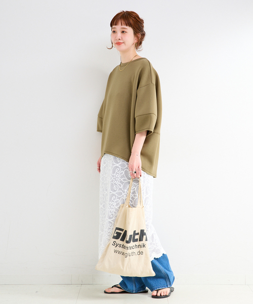 B.C STOCK(ベーセーストック)の「《追加4》手洗い可 / ダンボールハーフスリーブプルオーバー(Tシャツ/カットソー・レディース・ブラウン/ホワイト/カーキ/チャコールグレー/ネイビー/スミクロ/イエロー・FREE)」の20枚目の写真