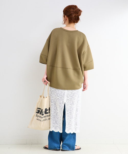 B.C STOCK(ベーセーストック)の「《追加4》手洗い可 / ダンボールハーフスリーブプルオーバー(Tシャツ/カットソー・レディース・ブラウン/ホワイト/カーキ/チャコールグレー/ネイビー/スミクロ/イエロー・FREE)」の21枚目の写真