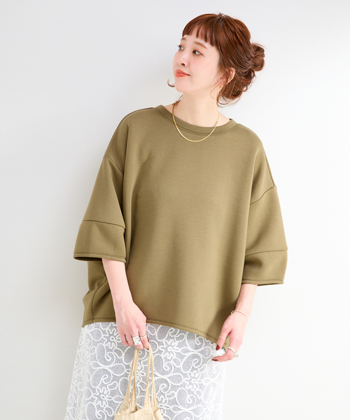 B.C STOCK(ベーセーストック)の「《追加4》手洗い可 / ダンボールハーフスリーブプルオーバー(Tシャツ/カットソー・レディース・ブラウン/ホワイト/カーキ/チャコールグレー/ネイビー/スミクロ/イエロー・FREE)」の22枚目の写真