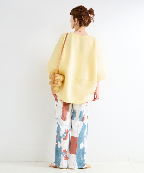 B.C STOCK（ベーセーストック）の「《追加4》手洗い可 / ダンボールハーフスリーブプルオーバー（Tシャツ/カットソー・レディース・ブラウン/ホワイト/カーキ/チャコールグレー/ネイビー/スミクロ/イエロー・FREE）」の8枚目の写真