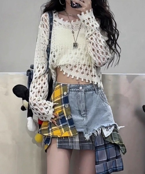 meJane(ミージェーン)の「クロップド丈クロッシェ ニットプルオーバー(Tシャツ/カットソー・レディース・ブラック/オフホワイト・FREE)」の4枚目の写真