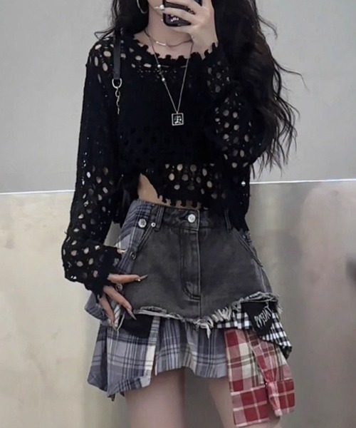 meJane(ミージェーン)の「クロップド丈クロッシェ ニットプルオーバー(Tシャツ/カットソー・レディース・ブラック/オフホワイト・FREE)」の6枚目の写真