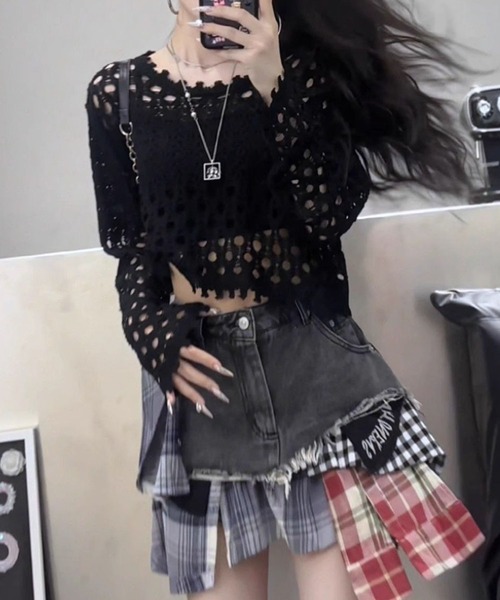 meJane(ミージェーン)の「クロップド丈クロッシェ ニットプルオーバー(Tシャツ/カットソー・レディース・ブラック/オフホワイト・FREE)」の5枚目の写真