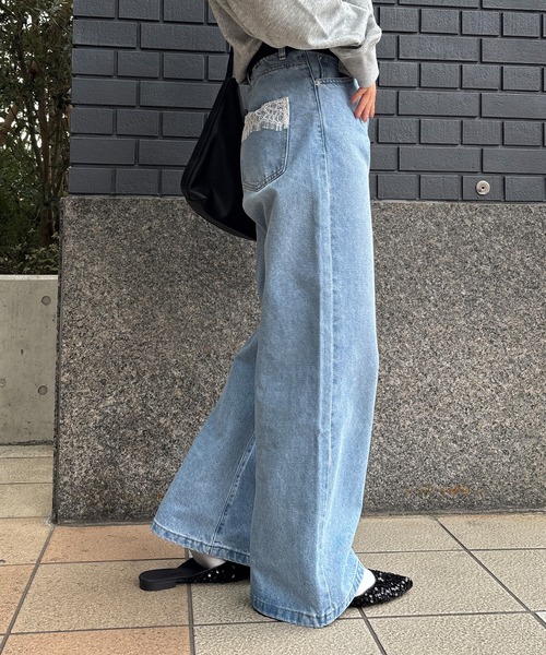 ISOOK（アイスー）の「【ISOOK / アイスー】ポケットレースストレートデニム / デニムパンツ デザインデニム ヴィンテージ風 古着風 色褪せ加工 ストレート フルレングス ウエストゴム ブルー ライトブルー ZOZOTOWN限定（デニムパンツ・レディース・ブルー/ライトブルー・FREE）」の11枚目の写真