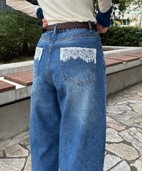 ISOOK（アイスー）の「【ISOOK / アイスー】ポケットレースストレートデニム / デニムパンツ デザインデニム ヴィンテージ風 古着風 色褪せ加工 ストレート フルレングス ウエストゴム ブルー ライトブルー ZOZOTOWN限定（デニムパンツ・レディース・ブルー/ライトブルー・FREE）」の16枚目の写真