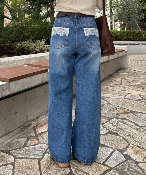 ISOOK（アイスー）の「【ISOOK / アイスー】ポケットレースストレートデニム / デニムパンツ デザインデニム ヴィンテージ風 古着風 色褪せ加工 ストレート フルレングス ウエストゴム ブルー ライトブルー ZOZOTOWN限定（デニムパンツ・レディース・ブルー/ライトブルー・FREE）」の22枚目の写真