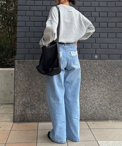 ISOOK（アイスー）の「【ISOOK / アイスー】ポケットレースストレートデニム / デニムパンツ デザインデニム ヴィンテージ風 古着風 色褪せ加工 ストレート フルレングス ウエストゴム ブルー ライトブルー ZOZOTOWN限定（デニムパンツ・レディース・ブルー/ライトブルー・FREE）」の14枚目の写真