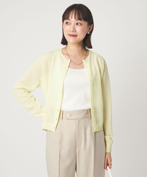 green label relaxing(グリーンレーベルリラクシング)の「ハニカム クロップド ニット カーディガン(カーディガン/ボレロ・レディース・ライトブルー/ダークブラウン/ライトグレー/イエロー・FREE)」の5枚目の写真