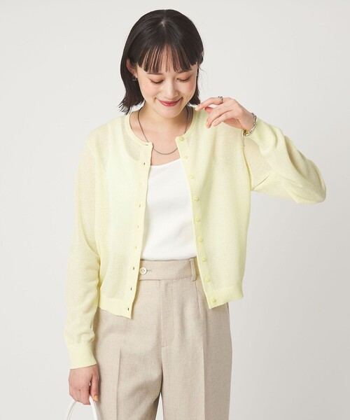 green label relaxing(グリーンレーベルリラクシング)の「ハニカム クロップド ニット カーディガン(カーディガン/ボレロ・レディース・ライトブルー/ダークブラウン/ライトグレー/イエロー・FREE)」の6枚目の写真