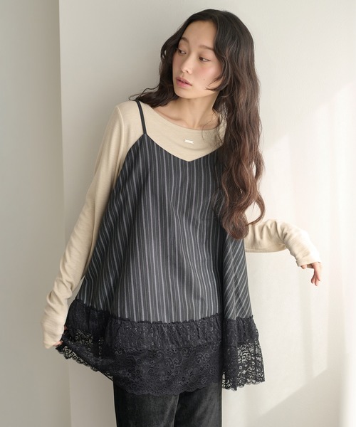 apres jour clair（アプレジュールクレア）の「【apres jour clair】アソートレースレースキャミチュニック（チュニック・レディース・オフホワイト/アイボリー/ブラック・X-LARGE/フリー）」の3枚目の写真