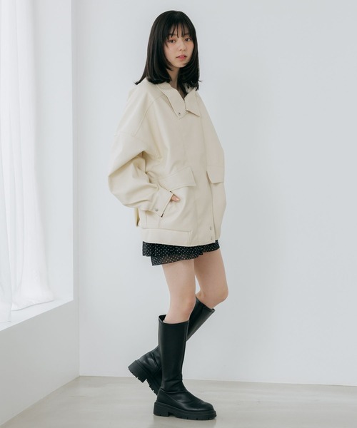 Heather(ヘザー)の「フェイクレザーBIGライダースブルゾン 656557(ブルゾン・レディース・アイボリー/ブラウン/ブラック・FREE)」の4枚目の写真