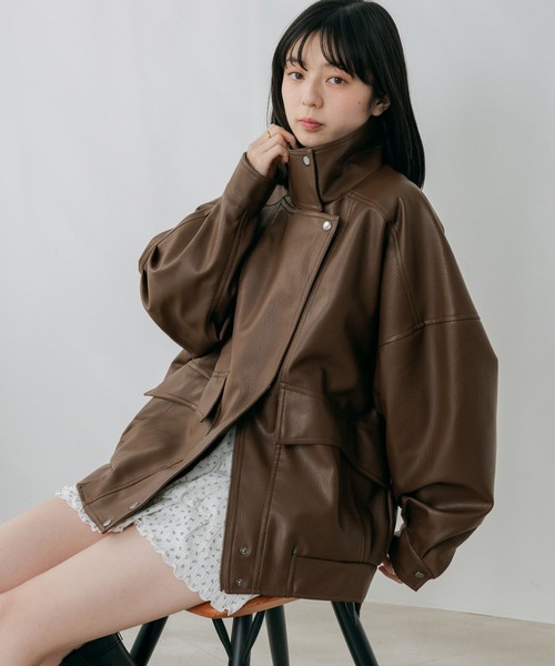 Heather(ヘザー)の「フェイクレザーBIGライダースブルゾン 656557(ブルゾン・レディース・アイボリー/ブラウン/ブラック・FREE)」の5枚目の写真