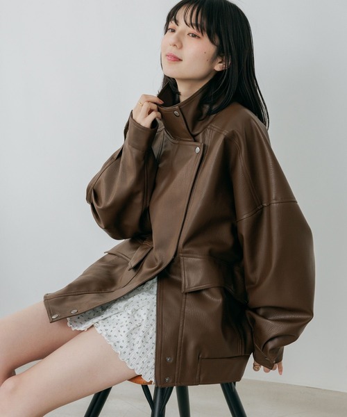 Heather(ヘザー)の「フェイクレザーBIGライダースブルゾン 656557(ブルゾン・レディース・アイボリー/ブラウン/ブラック・FREE)」の6枚目の写真